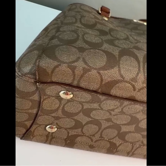 COACH Signature Margot Brown Canvas Tote Bag with Leather Trim - Picture 13 of 17